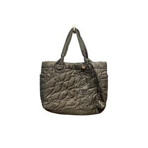 Lulu gray quilted nylon tote handbag.